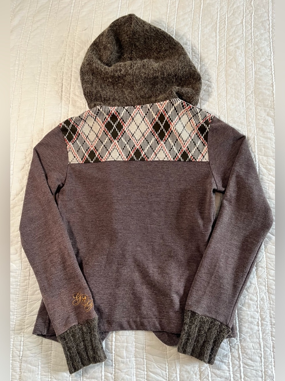 Gentle Fawn Brown Plaid Asymmetrical Button Hooded Jacket Size S Retro Mod - Picture 2 of 7